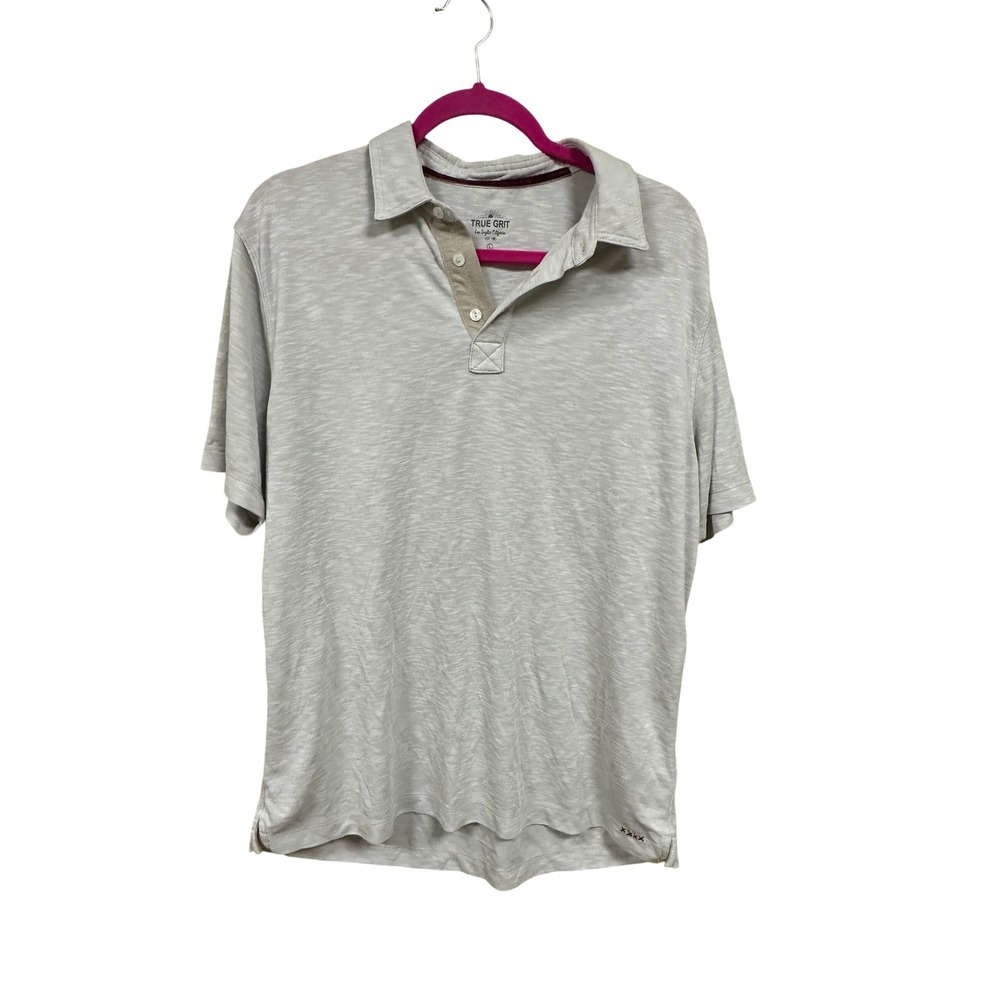 True Grit Mens Off White Slub Knit Short Sleeve Polo Shirt Size Large L